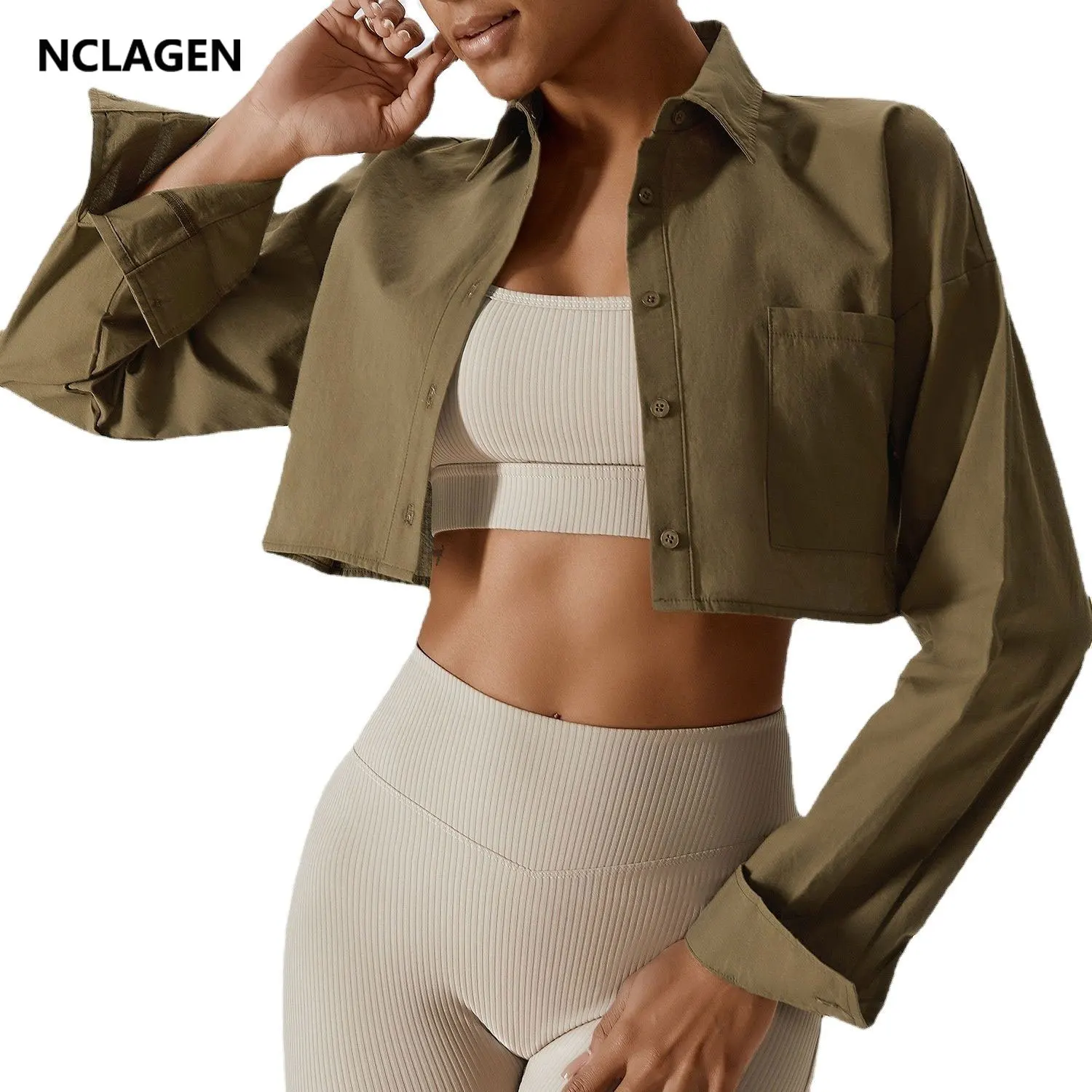 

NCLAGEN женская рубашка из 100% хлопка с длинным рукавом Instagram уличная Короткая свободная рубашка Универсальный Повседневный Спортивный Топ Кар...