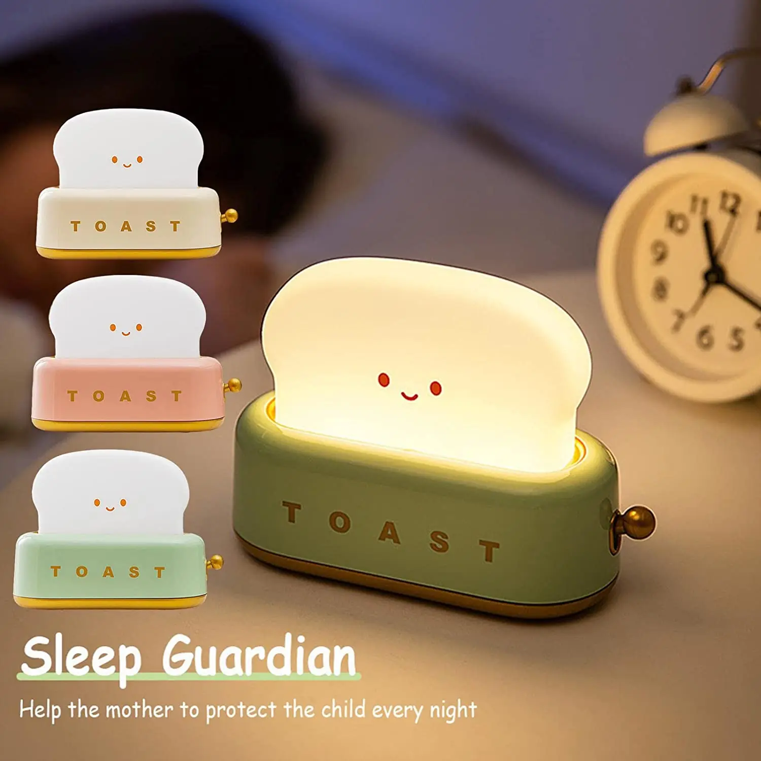 Jinutus Cute Night Light Dimmable LED Toast Night Lamp echargeable Desk lamp with Timer Portable Bedroom Bedside Sleep Lamps
