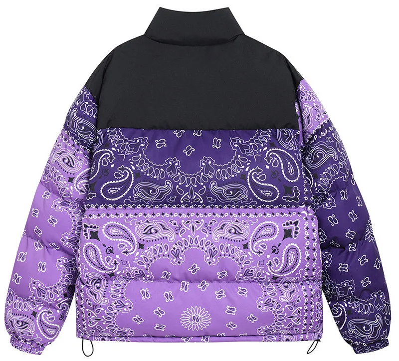 Fashion High Street Winter New Men'S Cotton-Padded Jacket Youth Cashew Flower Print Contrasting Color Thickened Zip Jacket