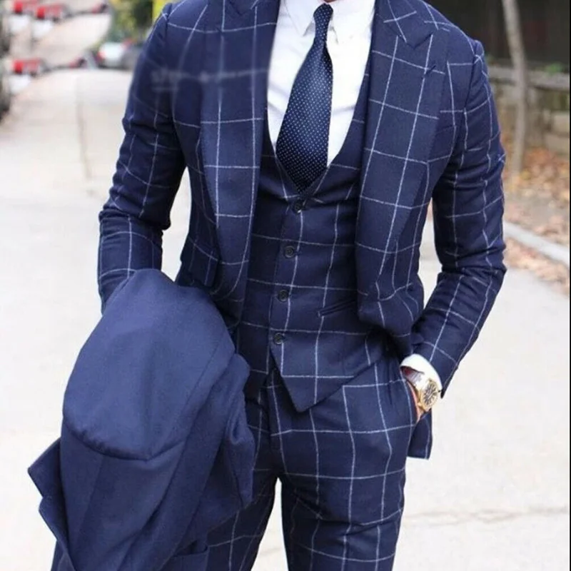 (Jacket + Horse Season + Pants) Men's Suit Plaid Casual Business Fashion Slim Fit New Wedding Party Suit