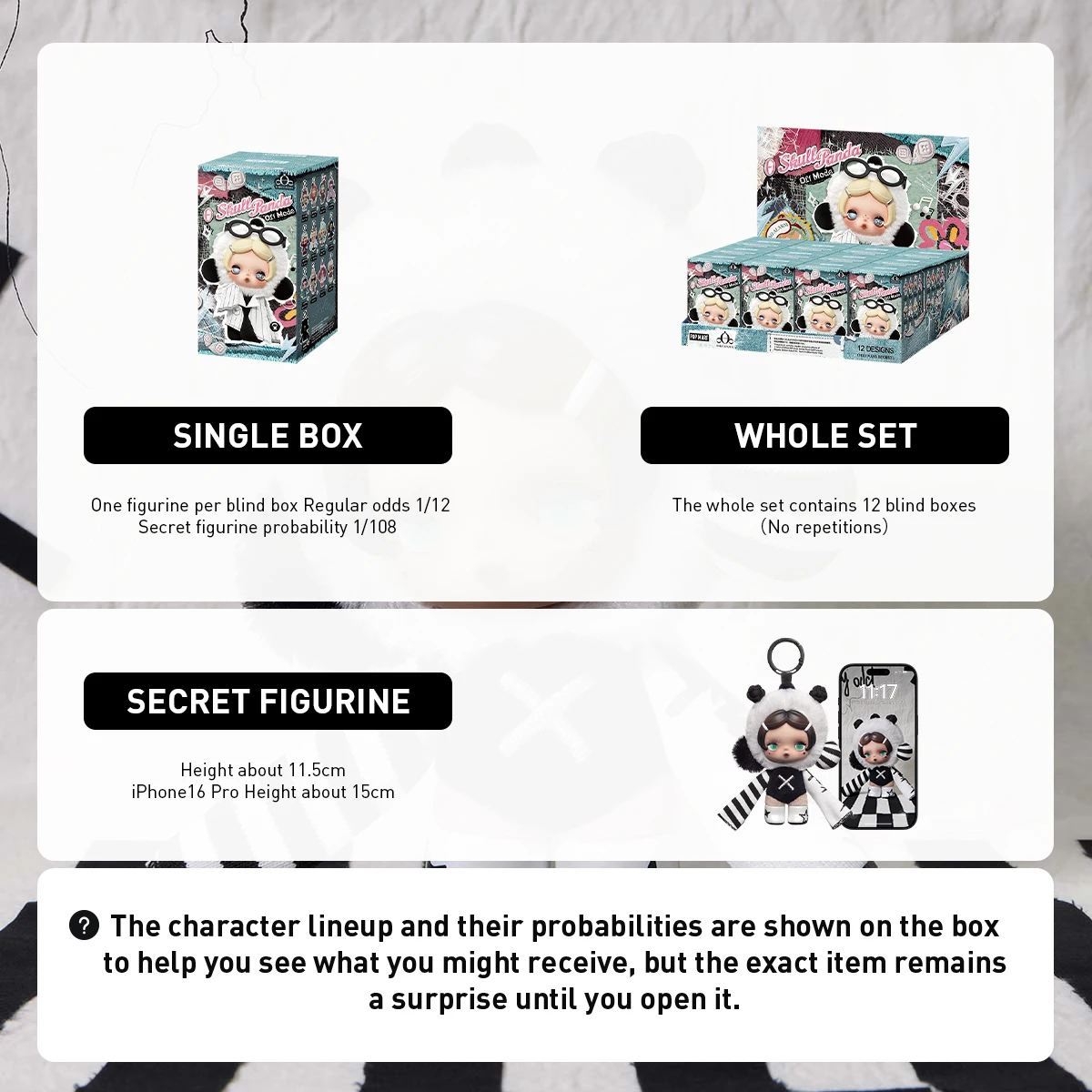 Фото 【EU】POP MART θ SKULLPANDA Off Mode Series Плюшевая кукла-подвеска 1 шт./12 шт. SP POPMART Mystery Box Милый подарок №4