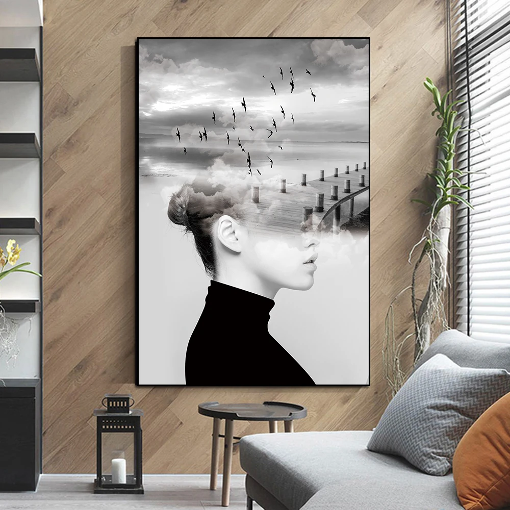 

Abstract Sexy Women Portrait Canvas Painting Nordic Girl Landscape Poster And Print Wall Art Mural Living Room Home Decoration