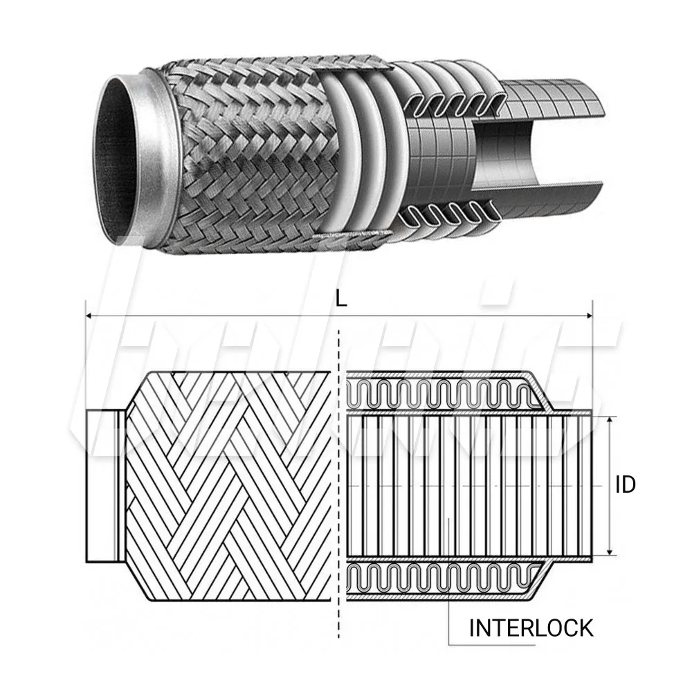 Гофра глушителя с патрубками и хомутами inner braid 51 200 общая длина 250 мм. Stellox69-99016-sx. Элементы глушителя. Inner braid. Bosal 265701 гофра 45x272мм.