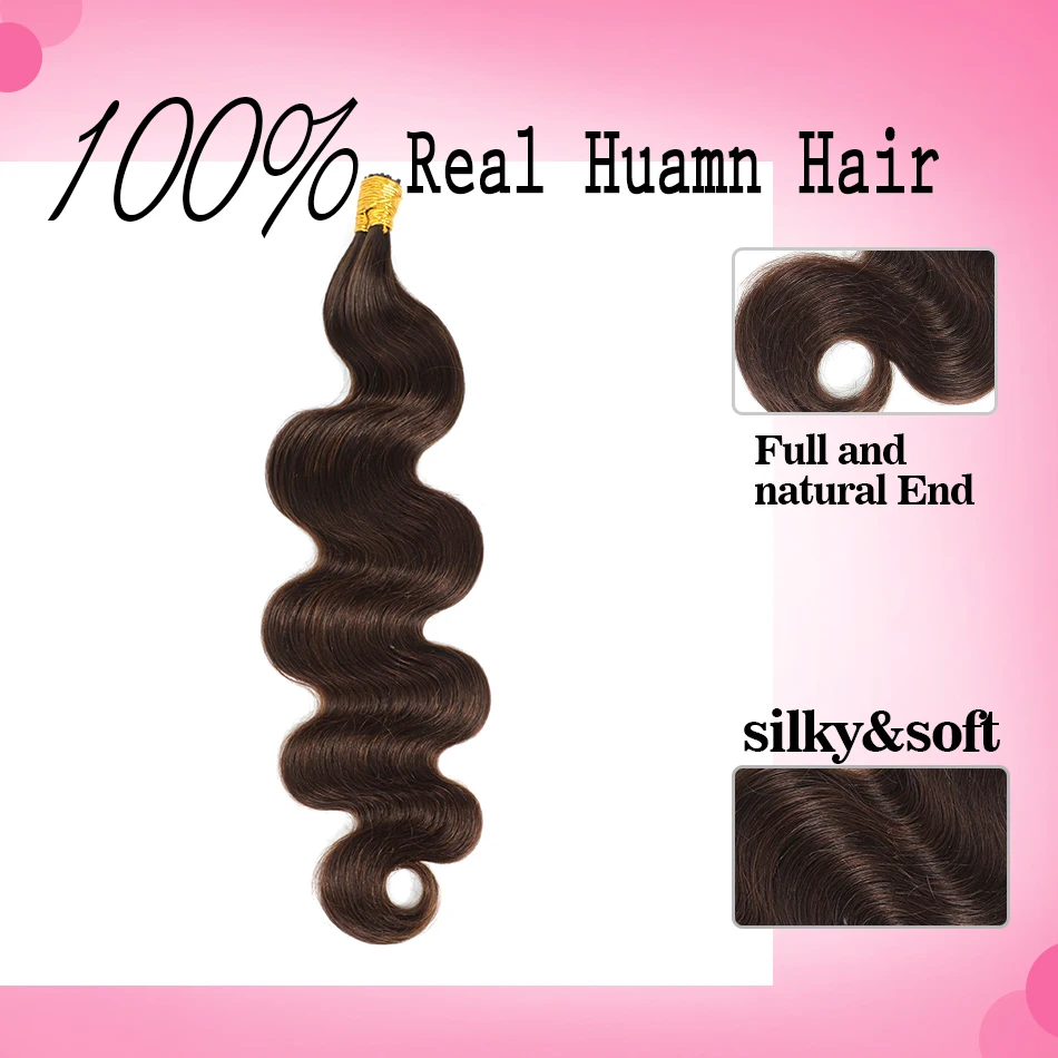 Audelami Body Wave I Tip Наращивание волос Натуральные человеческие волосы для женщин