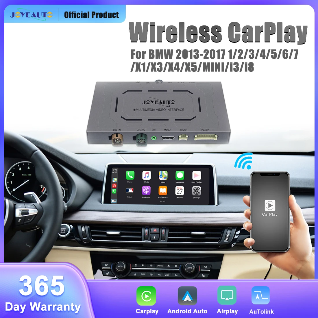 JOYEAUTO Wireless CarPlay for BMW 1 2 3 4 5 6 7 X1 X3 X4 X5 MINI i3 i8 2013-2017 NBT With Android Auto Mirror Link AirPlay