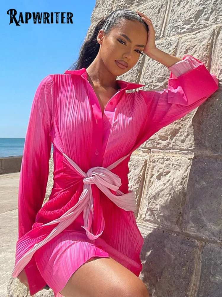 

Платье-мини женское однотонное с отложным воротником и длинным рукавом