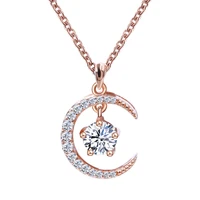 tianyu gems women 925 silver moon pendant necklaces 5mm round def moissanite ha cut rose gold plated wedding necklace jewelry
