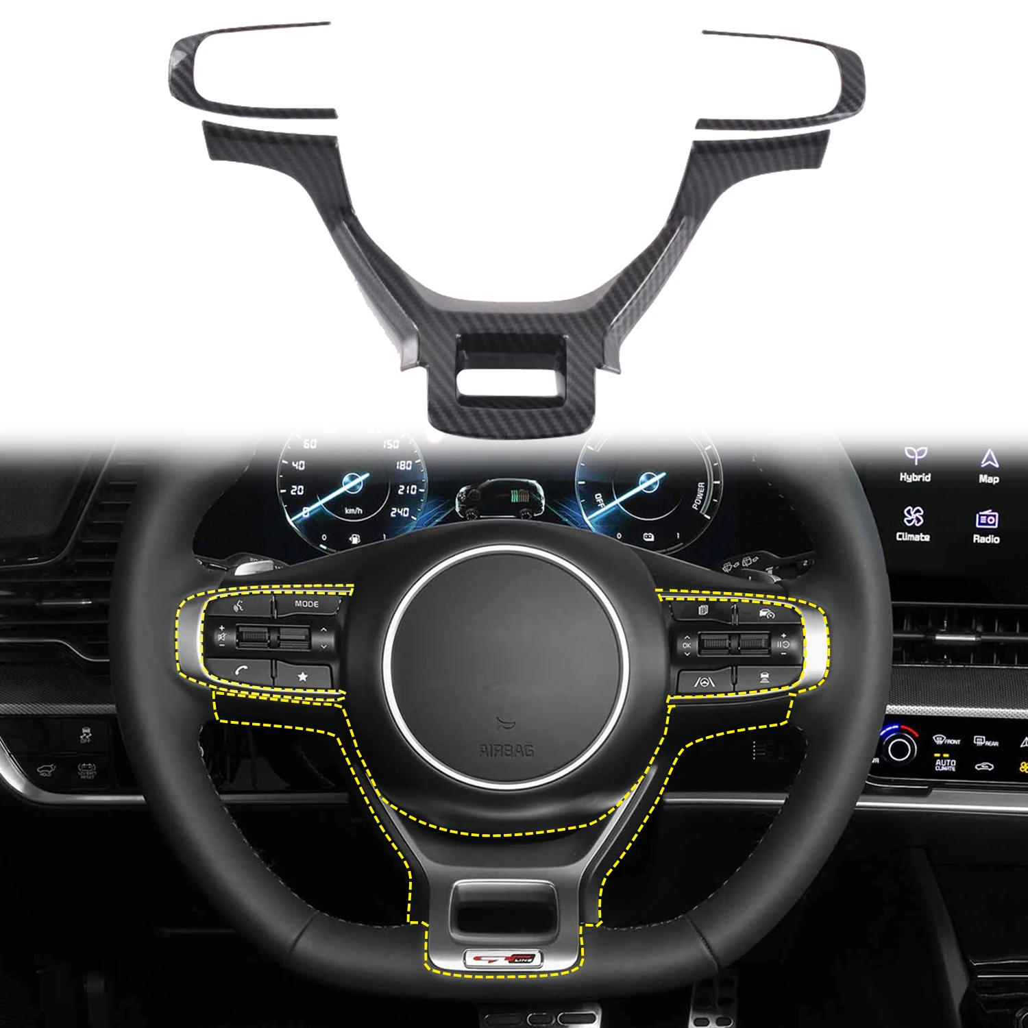 

Fit For Kia Sportage NQ5 2022 2023 Car Styling Accessories ABS Carbon Steering Wheel Center Decor Cover Strips 3pcs