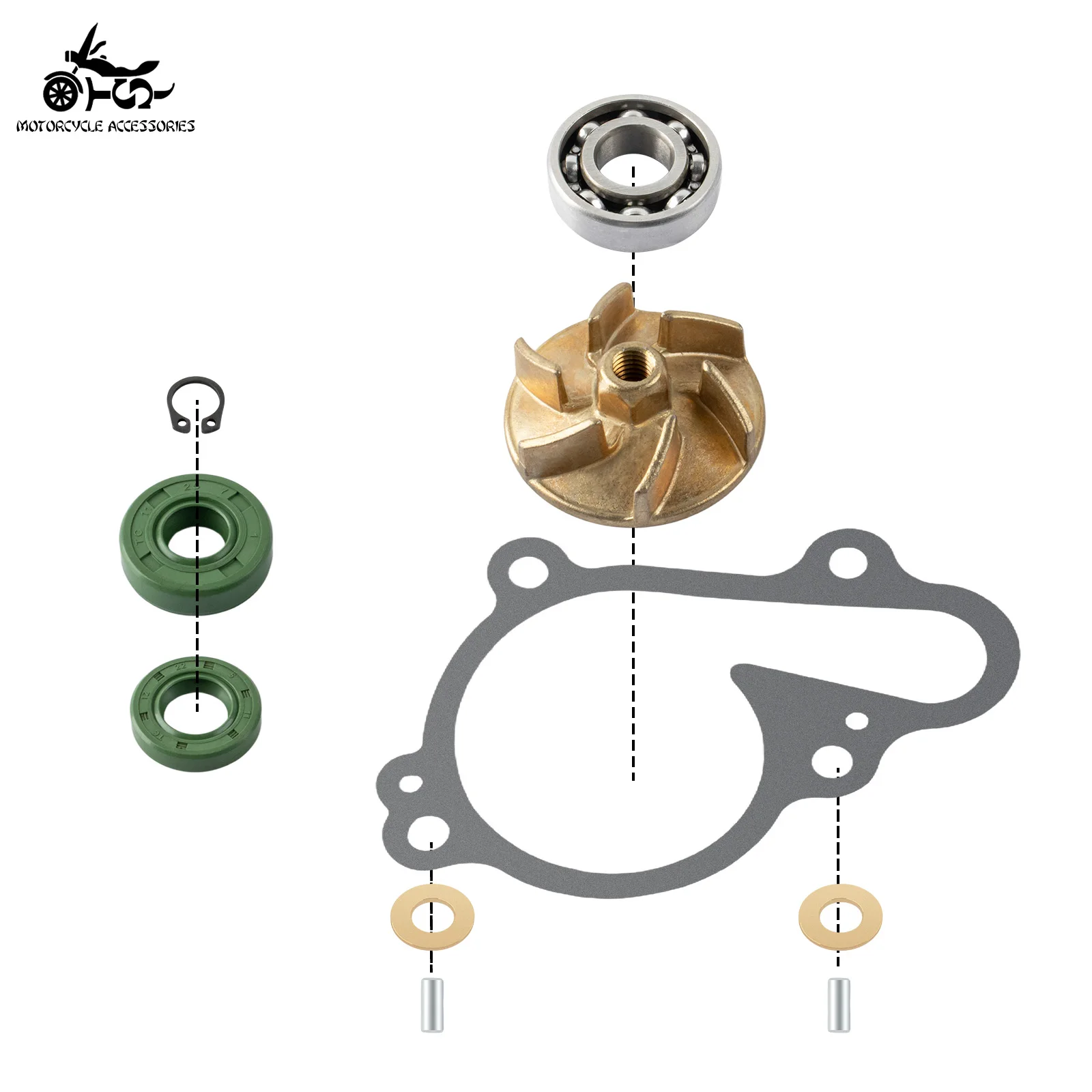 Фото Комплект для ремонта водяного насоса SJ Motorcycle Accessories 4JY-12428-00-00 для Yamaha YZ125 1998-2004 крыльчатка подшипник уплотнение прокладка №3