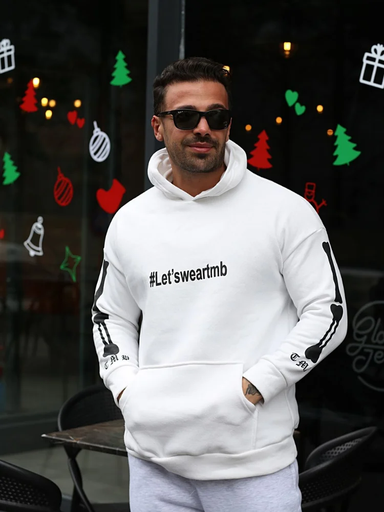 

Men's Winter Sweatshirt Oversize Cotton Thick Lets Wear Skeleton Printed Hoodie New Season Autumn Jogger Textured Pullover