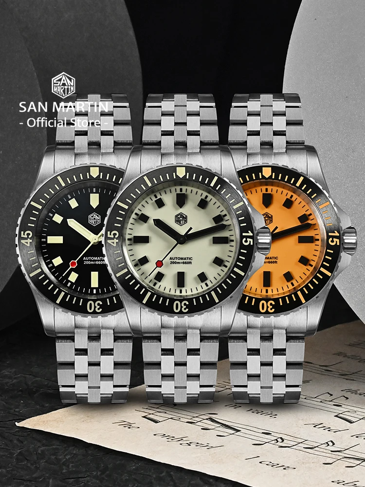Фото Мужские часы San Martin 1200HV с упрочняющим покрытием, полностью светящийся циферблат, светящиеся блоки, автоматический механический механизм ST2130, модель SN0012 №2