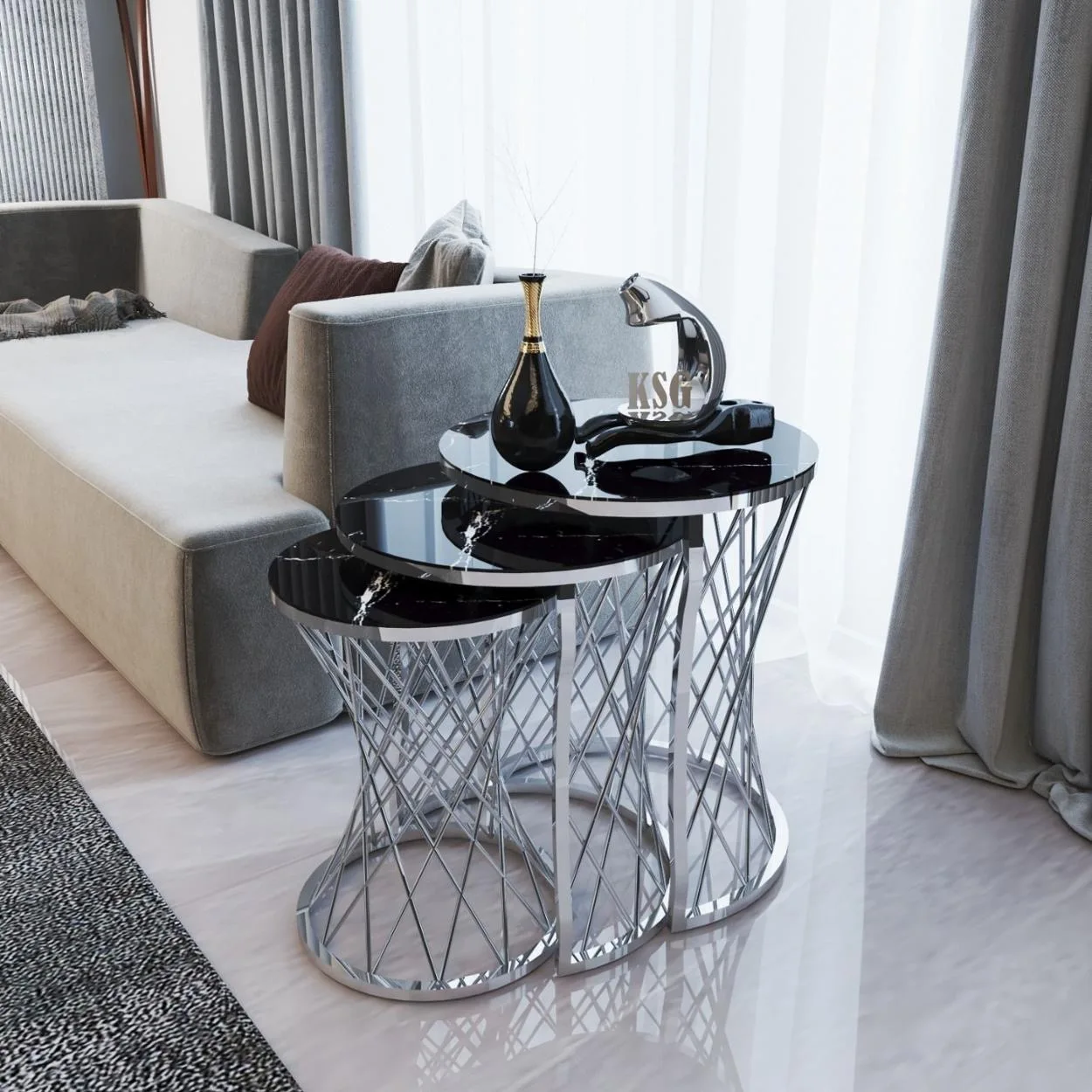 

TEL METAL TRIPLE COFFEE TABLE METAL BUSINESS TABLE SILVER LEG BLACK WHITE MARBLE PATTERNED HALL HOBBY AND ACTIVITY TABLE