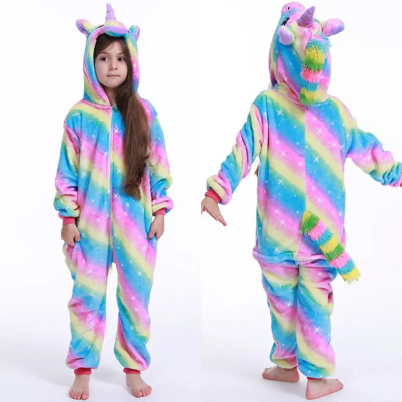Family Kigurumi Pajamas Blue Stripes Rainbow Stars Unicorn Onesie Cosplay Costume Pajamas For Kids and Adults