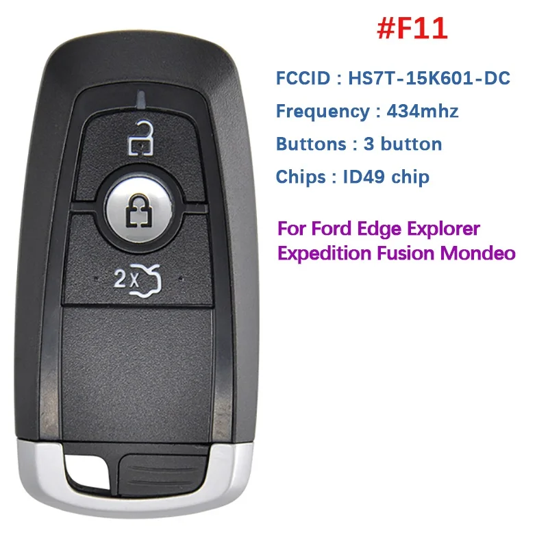 

CN018109-F11 Aftermarket Ford Edge Explorer Expedition Fusion Mondeo 3 Button Replacement Remote Key With 434 Mhz 49 Chip