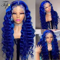 Topodmido Deep Wave 13x6 Brazilian Hair WIgs with Baby Hair Blue Color Human Hair 4x4 Closure Wigs 13x4 Transparent Lace Wigs