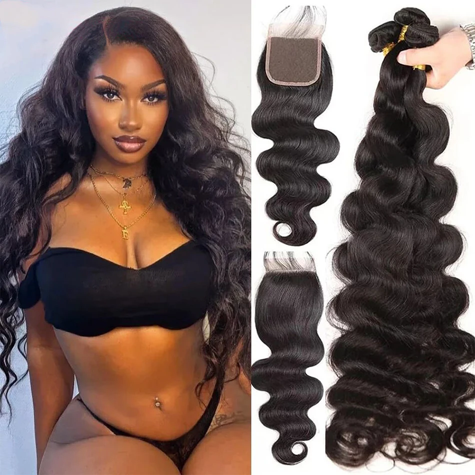 

12A Body Wave Bundles With Frontal 100% Raw Human Hair Weave Bundles With Closure Remy Indian 13x4 Lace Closure With Bundles