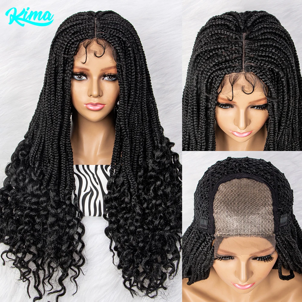New Braided Wigs 4x4 Lace Synthetic Lace Front Wig Water Wave Braid African With Baby Hair Braided Wigs 24 inches