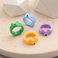 cute little bear rings for women girls colorful cartoon animal octopus chick frog resin finger ring friendship jewelry gifts