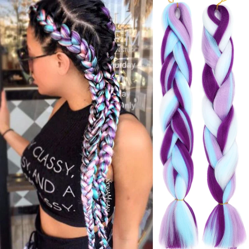 

Smartbraid 4 Colors omber Braiding Hair Purple pink Blue white Ombre Synthetic box Jumbo Braids Hair Extension for Black Women