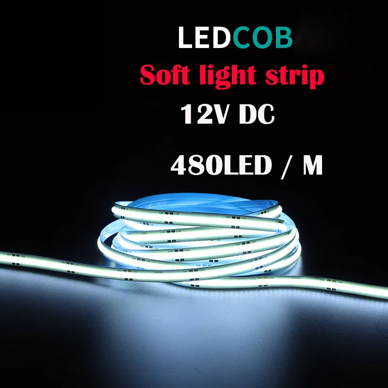 COB LED Strip Light 480LEDs/m 16.4ft High Density Flexible Tape Ribbon 3000-6500K RA80 Led Lights DC12V LED Light For Home Decor