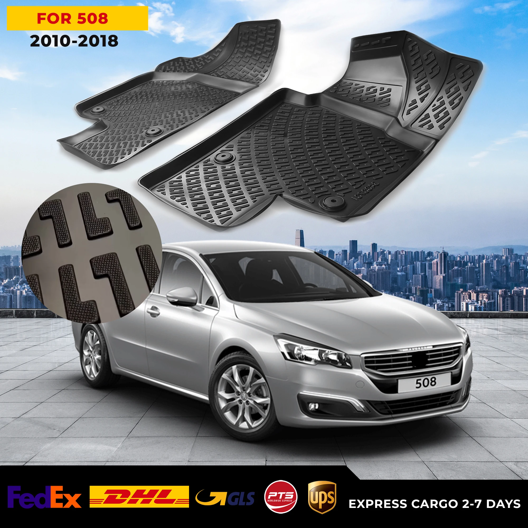 

Автомобильный 3D напольный коврик для Peugeot 508 2010-2018, водонепроницаемый специальный коврик для ног, аксессуары, коврики, Нескользящие
