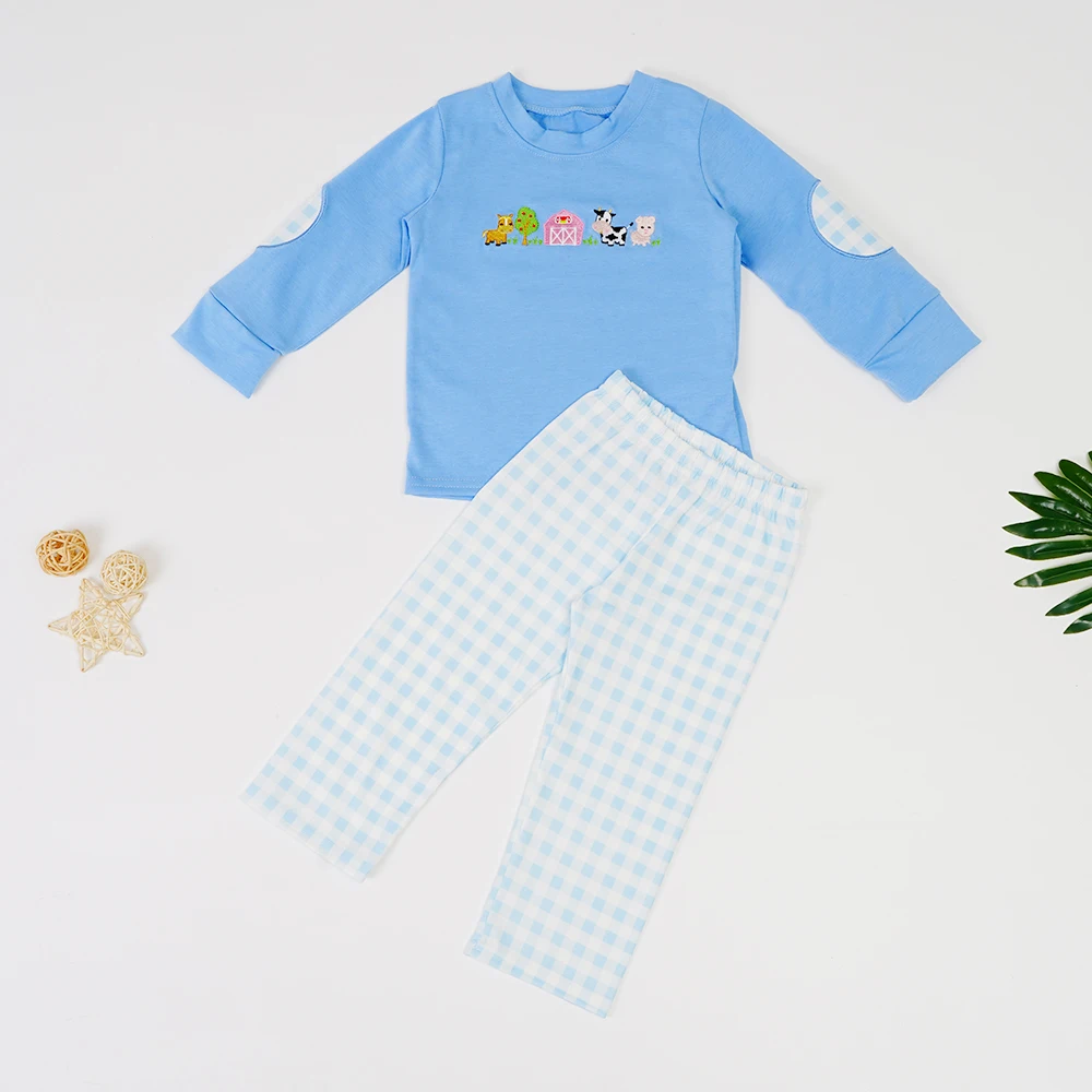 

Toddler Bluey Outfits Baby Boys Clothes Set Kids Cute Animals Embroidery Bodysuit Long Sleeve Lattice Pants For 1-8T Babi Boy