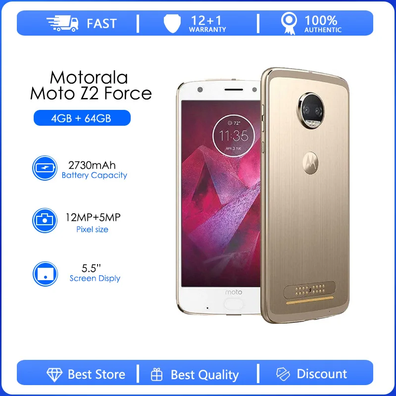 

Motorola Moto Z2 Force XT1789-1 Refurbished-Original Unlocked Phone Android 4GB RAM 64GB ROM 5.5'' 12.0MP NFC 4G LTE Cellphone