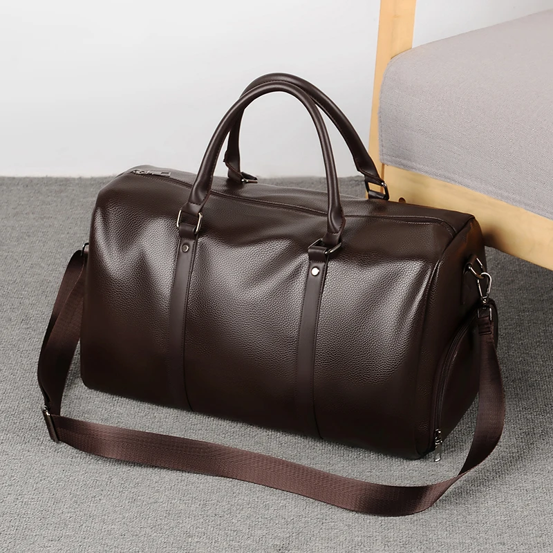 Fashion New Lichee Pattern Soft PU Travel Bags Work Trip Duffle Bag for Men Dry-Wet Separation Gym Bag Pro Customize Logo