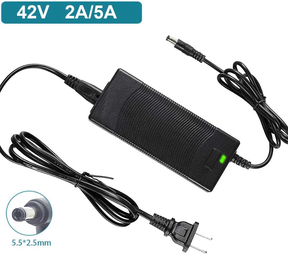 

42V 2A Charger for 36V Electric Device 1 Prong 5.5mm Plug Smart Universal for 36 Volt Lithium Battery. Compatible with Gotrax