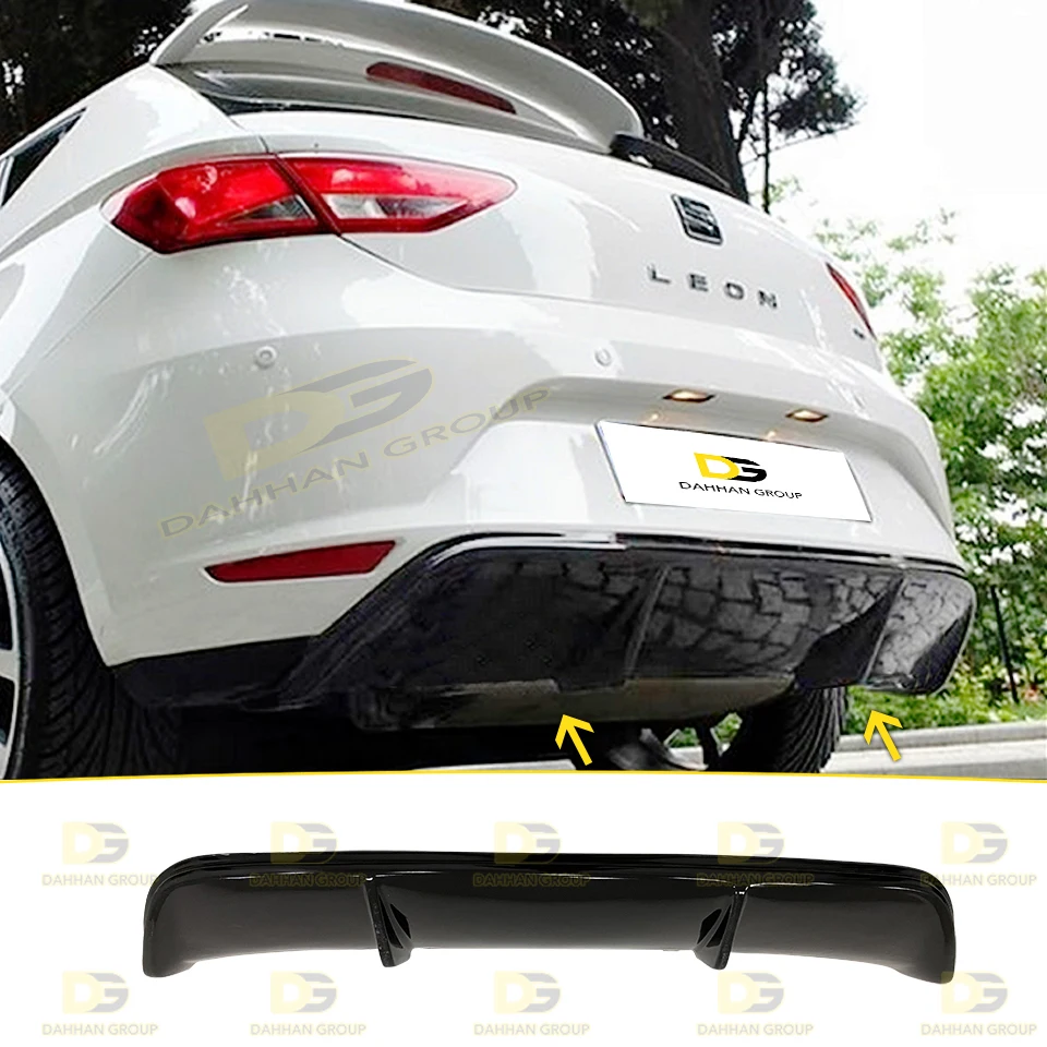 Seat Leon 2012 - 2016 MK3 Rear Diffuser Spoiler Wing Without Outputs Gloss Black Surface High Quality Plastic Leon Cupra FR Kit