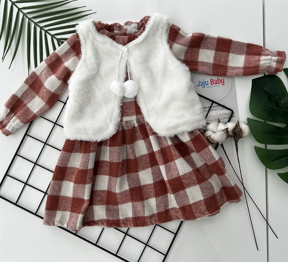 

Jaju Baby Kids/Baby Red Check Plush Bolero Cardigan Dress