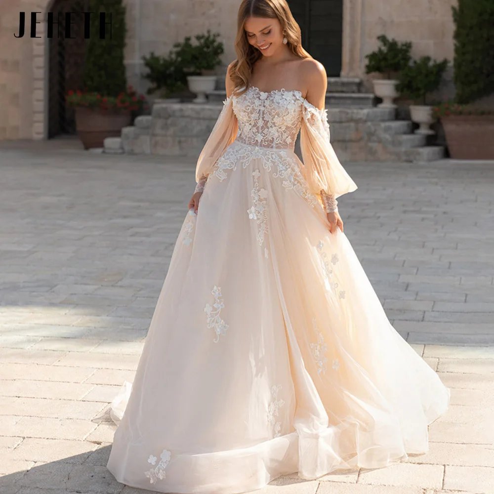 

Elegant Lace Wedding Dresses For Women Off The Shoulder Bridal Gowns Sweetheart A-Line Backless Bride Dress Vestidos De Novia