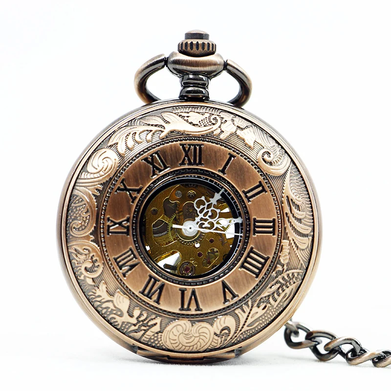 10pcs Roman Numerals Case Mechanical Pocket Watches Vintage Personalised Pendant Necklace For Men Women Hand Wind Fob Watch