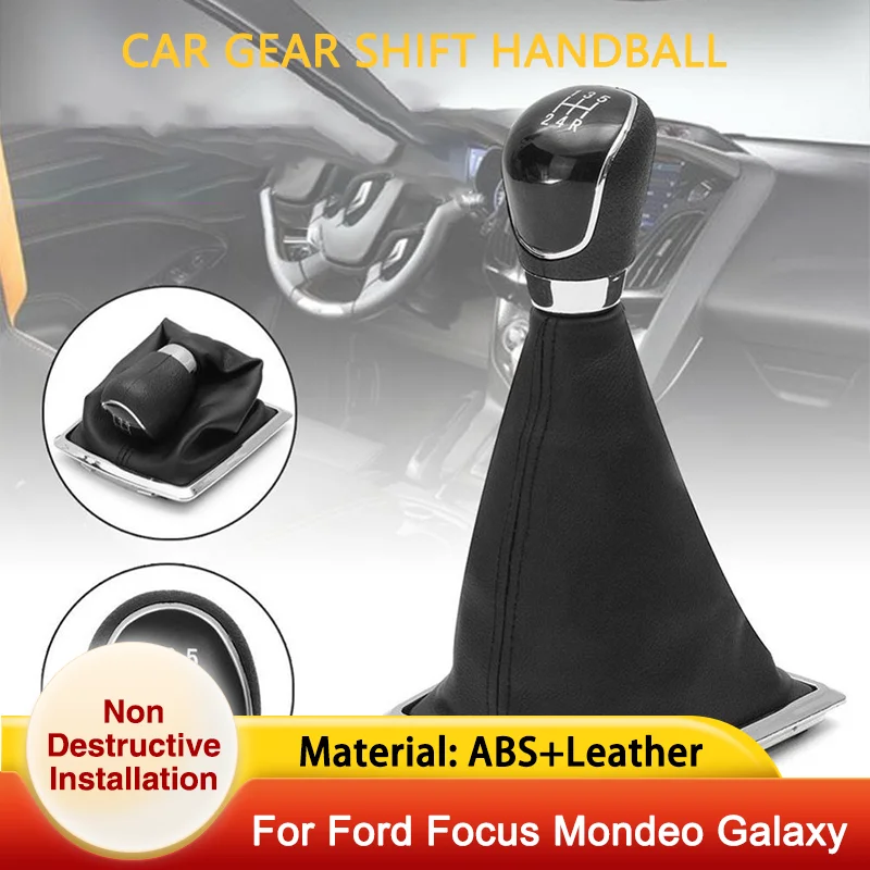 

5 6 Speed Car Gear Shifter Knob For Ford Focus MK2 FL C-MAX MK3 MK4 MK7 Leather Stick Boot Gear Shift Knob Handball Lever Cover