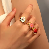 2022 new flower enamel rings for women girl cute coloful tulip clover finger ring wedding party jewelry gift bijoux femme size 7