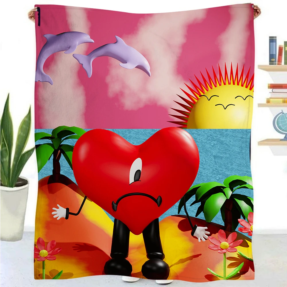 

Kawaii Warm Fashion Printed Blanket Bad Bunny Heart Blanket Multifunctional Air Conditioner Cover Quilt Sofa Living Room Home