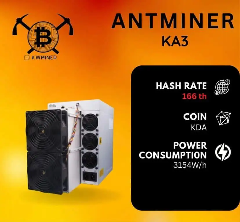 

New Antminer KA3 166T 3154W Kadena KDA Miner