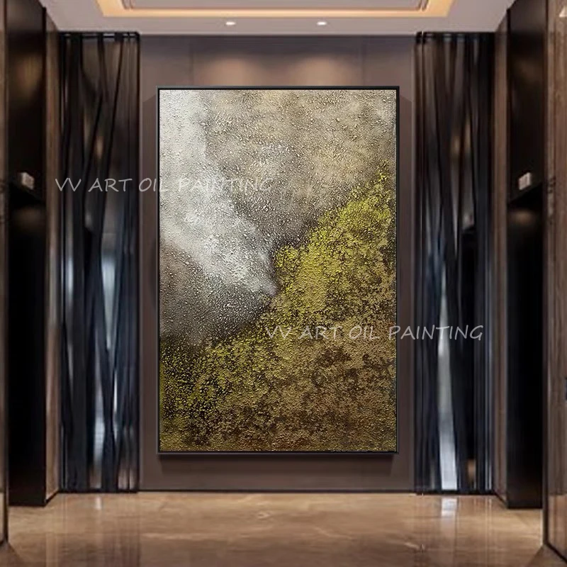 

Luxury gold foil artwork landscape hand painted 100% pure manual canvas oil painting abstract modern wall art sitting room decor