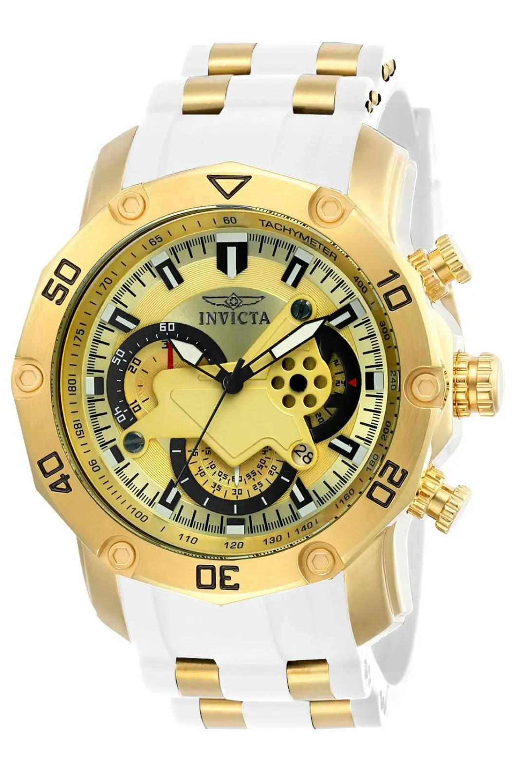 [Invicta] Часы 23424 Pro Diver Кварцевые 50 мм Корпус из белого золота силикон ремешок