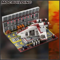 moc building block sw clone attack gunship hangar republic frigate starship bricks film series kid toys birthday christmas gift