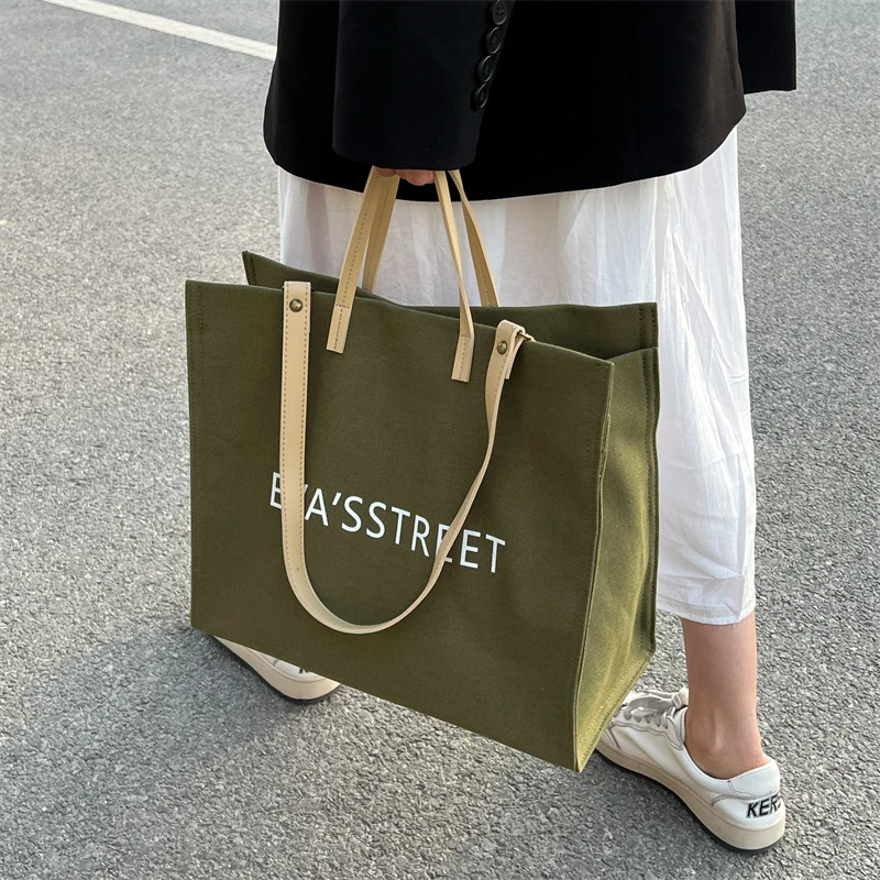 

2022 New Canvas Large-Capacity Letter Printing Versatile Western-Style High-Quality Texture Women'S Single-Shoulder Tote Handbag
