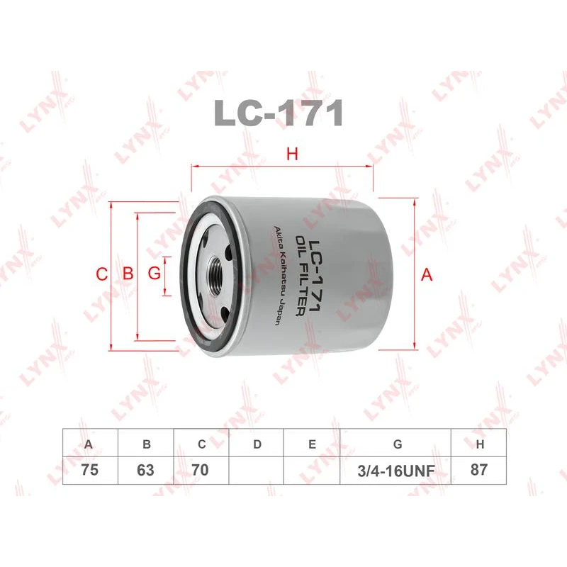 Фильтр масляный подходит для TOYOTA Camry 2.5 91/3.0 91/Corolla 1.4D 04/Land Cruiser 100 4.7 98/Prad LYNXAUTO LC-171