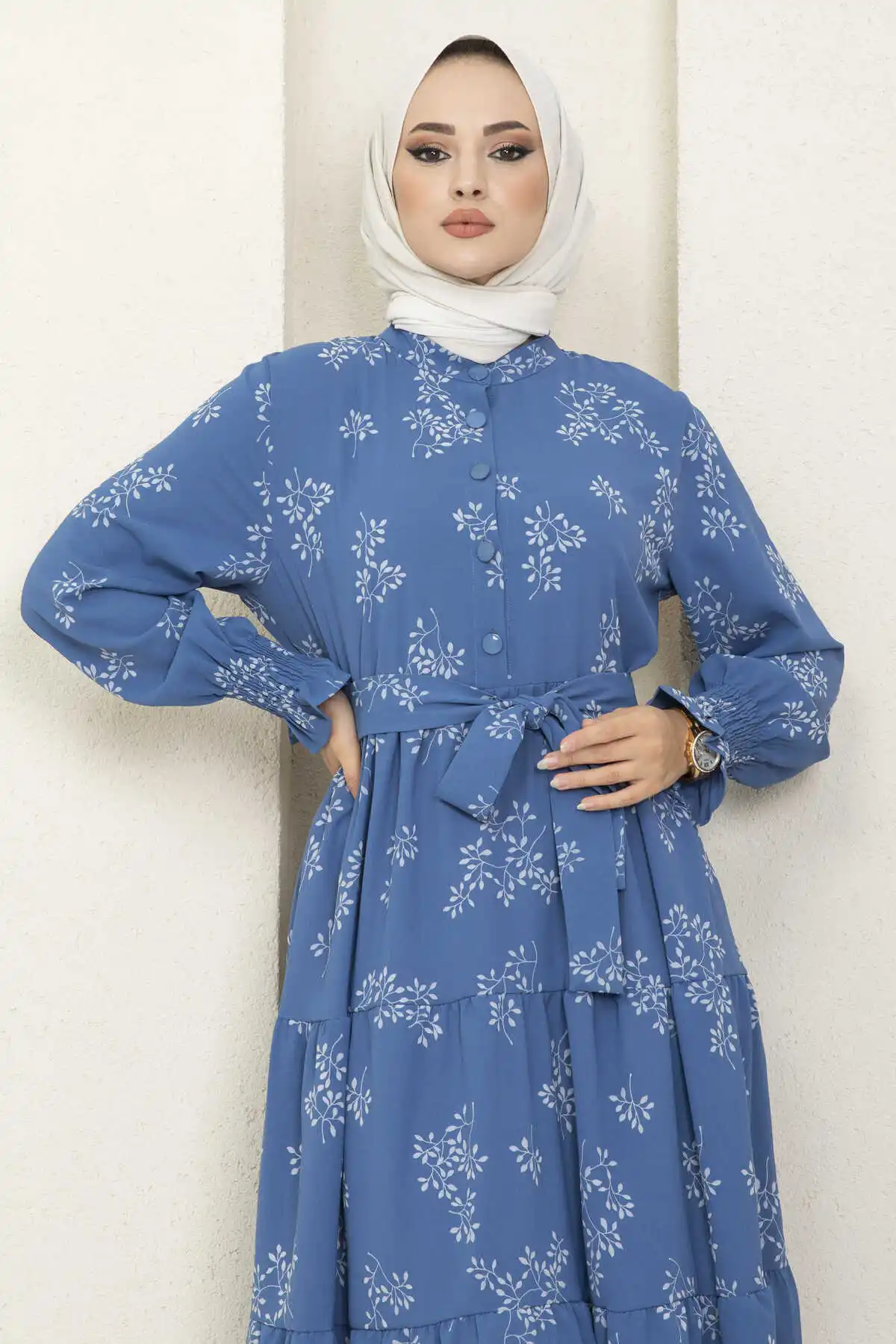 Women Fashion Branch Pattern Hijab Dress Robe Femme Musulmane Muslim Kaftan Maxi Long Sleeve Irregular Loose Dubai Turkey Abaya