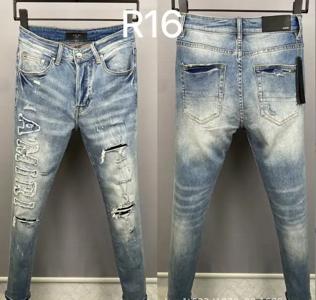 

Men Logo Embroidered Jeans Fashion Cut Out Straight Slim Fit Jean Man Skinny Fit Panelled Distressed Jeans