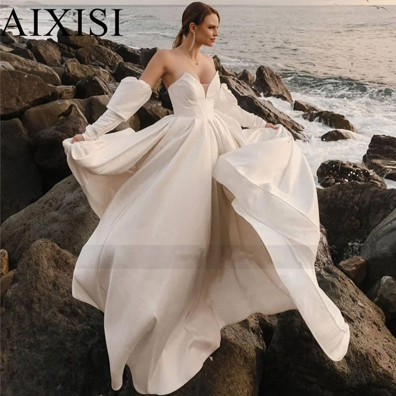 

AIXISI Lace Appliques Luxury Wedding Dress Vestidos De Novia Robe De Mariee A-Line Sweetheart Sleeveless Lace Up Backless