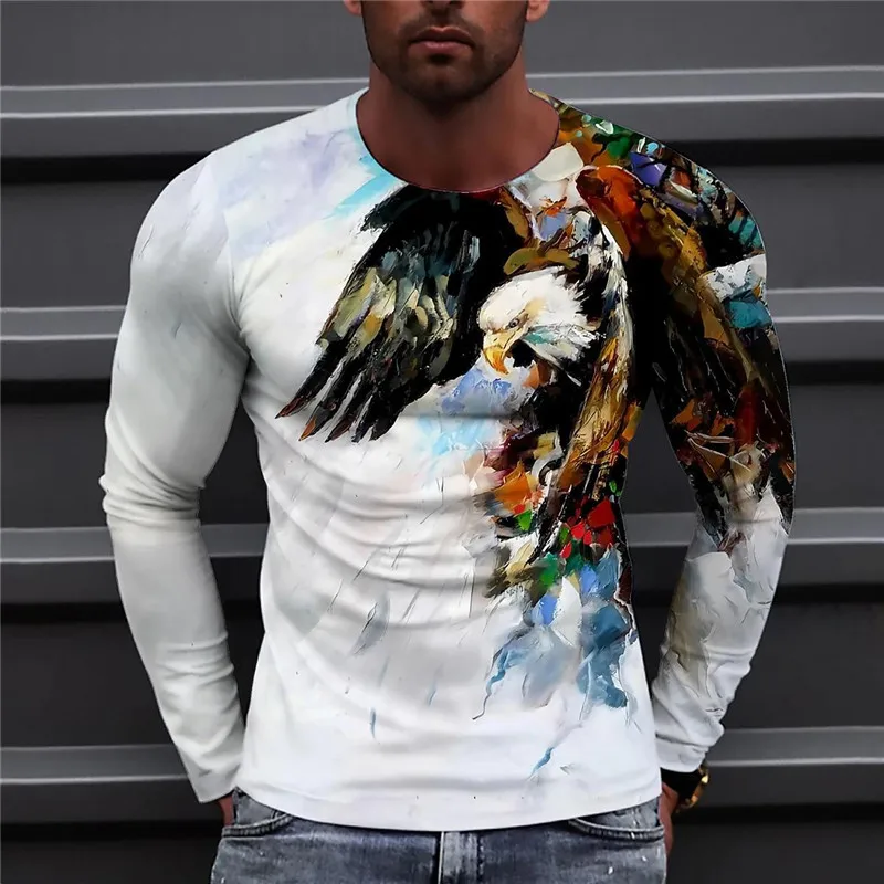 

Men's T-shirt Eagle Hand painted Pattern Casual T Shirts Long Sleeve Graphic Streetwear T Shirts 3D Animal Printing Clothing