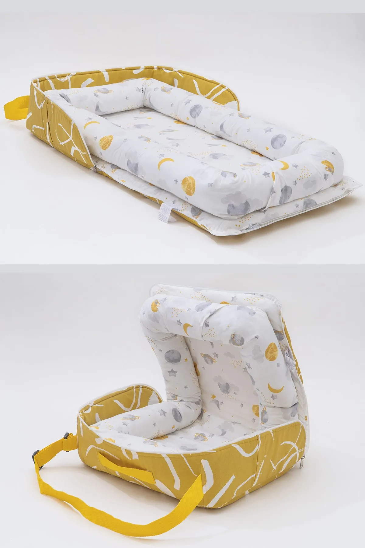 Jaju Baby 3n1 Reflux mattress, Babynest, Mother Bag Yellow Space Pattern Lux Baby Nest