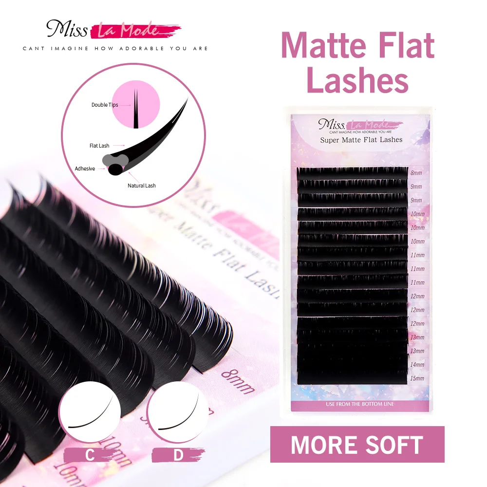 Misslamode Matte Flat Ellipse Lashes Extension Individual Split-tips Soft Nartual Lashes Supplies