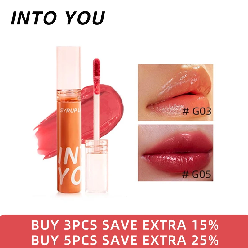 INTO YOU Syrup Glossy Lip Tint (The FOOD Series) Liquid Lipstick Glossy Lip Cosmetics 5 Colors Lip Tint Glossy Lipstick Makeup