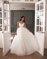 ms white tule wedding dresses spaghetti strap sweetheart sleeveless robe de mariee elegant bride gown plus size vestido de novia
